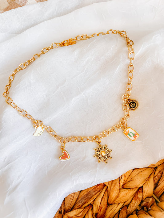Sunburst Charm Necklace - Chunky Chain