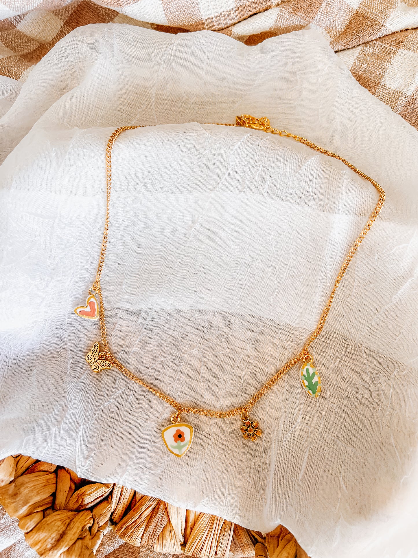 Pink Flower Charm Necklace - Small Chain