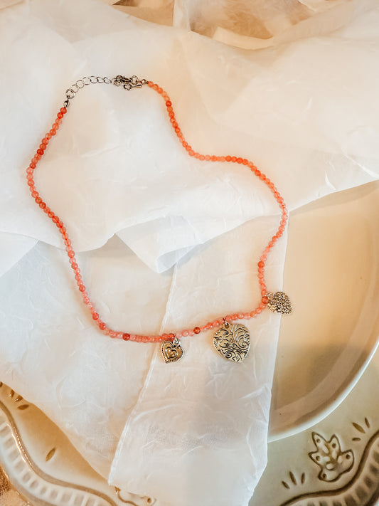 Beaded Pink Heart Necklace 1