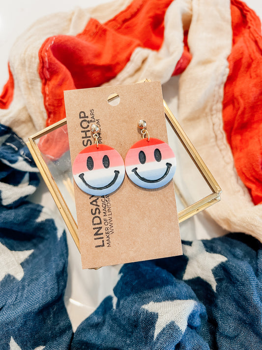 Patriotic Happy Face Earring