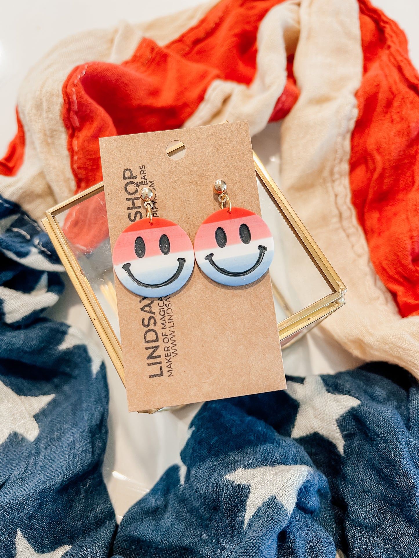 Patriotic Happy Face Earring