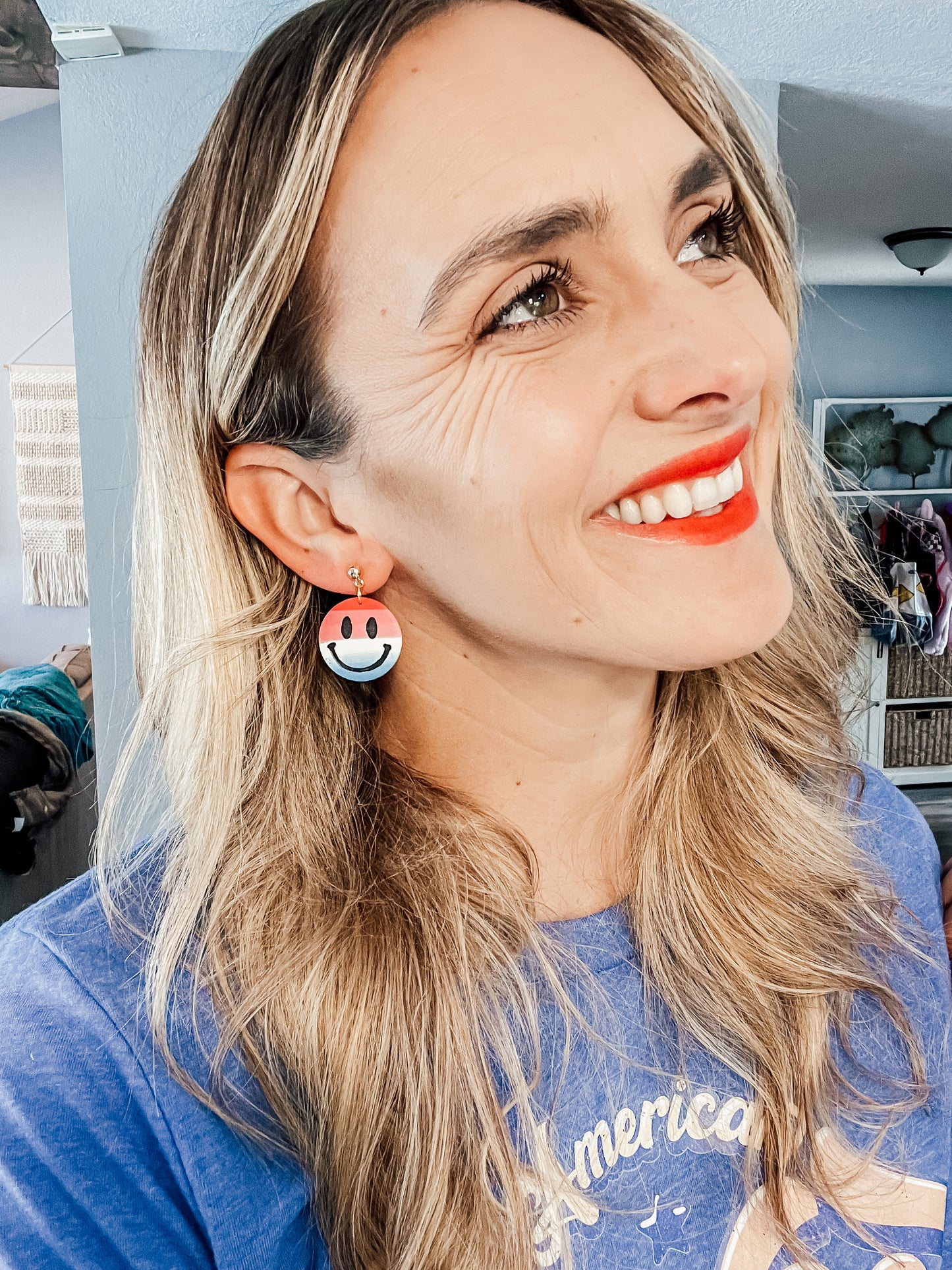 Patriotic Happy Face Earring